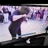 Screen capture from video of an interruption by hackers to Iran's state television network broadcast showing past protest by women against the regime, June 18, 2025. (X: Used in accordance with Clause 27a of the Copyright Law)
